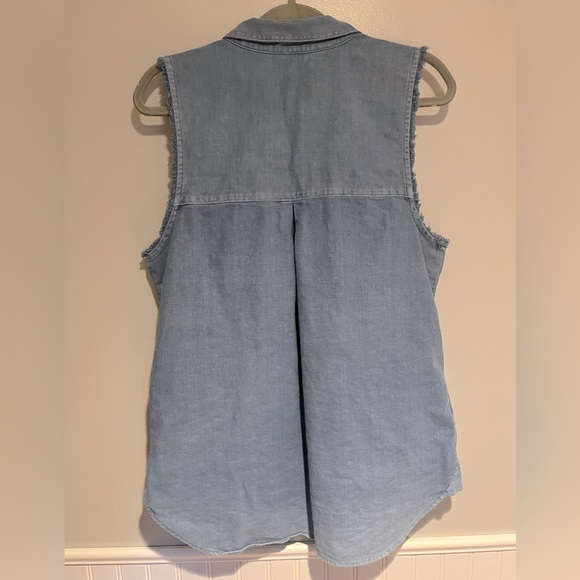 Free People Chambray Button Down Sleeveless Linen Blend Top Size Large - Picture 4 of 8